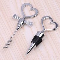 CHERRYBOX On Da House Love Heart Shape  Bottle Stopper, Corkscrew Spiral Drill Opener & Pourer - Silver - 3 in 1 Set | Red Heart Shape Gift Box