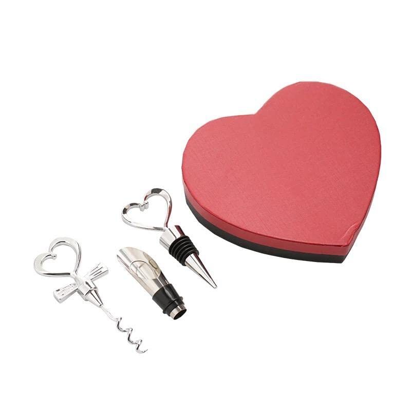 Cherrybox On Da House Love Heart Shape Bottle Stopper - Metal, Standard Size, Red Color | 3 In 1 Corkscrew Opener & Pourer Gift Set In Elegant Red Heart Box