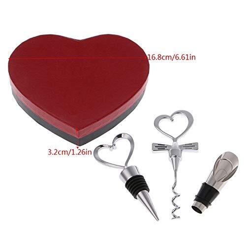Cherrybox On Da House Love Heart Shape Bottle Stopper - Metal, Standard Size, Red Color | 3 In 1 Corkscrew Opener & Pourer Gift Set In Elegant Red Heart Box
