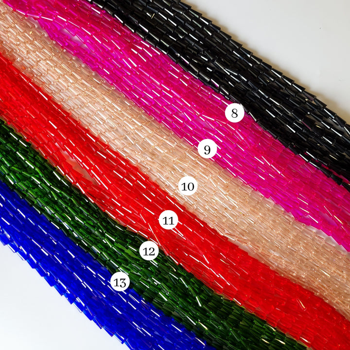 Elegant Glass Beads - 6x12 Pencil Shape, Multicolor Beads , Approx. 47 Beads Per Line