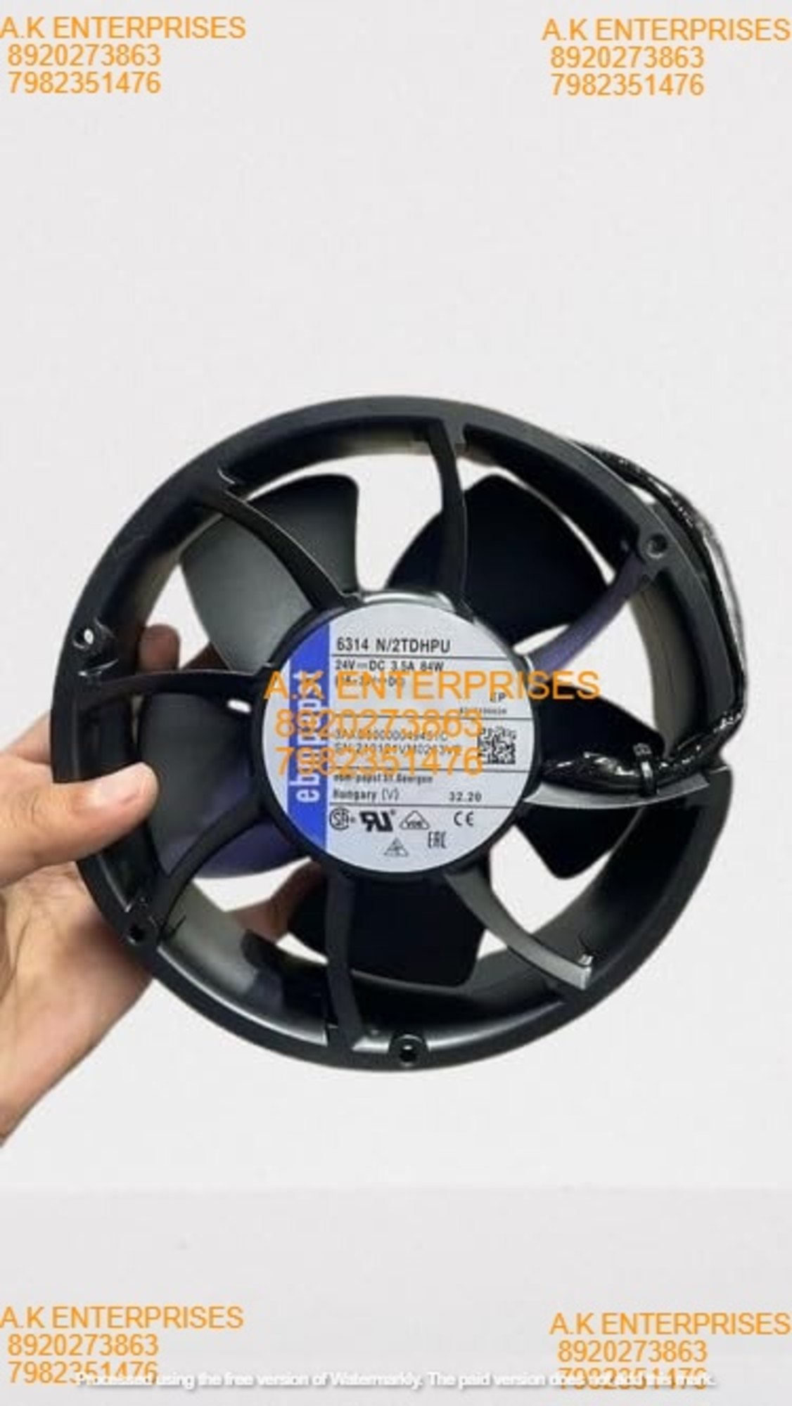 ebmpapst 6314 N/2TDHPU Axial Fan 24V-3.5A 84W DC Brushless Air Cooling Fan 7200 RPM 172 * 172 * 51mm 4-Wire (Metal)