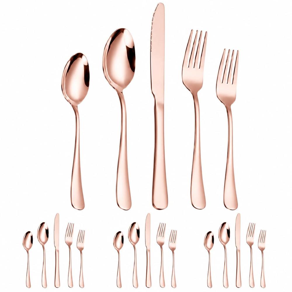 Cherrybox Kapo Golden Stainless Steel Cutlery Flatware Tableware Set Spoons Forks Butter Knifes With Mirror Finish - 20 Pieces Set - Color: Gold And Rose Gold