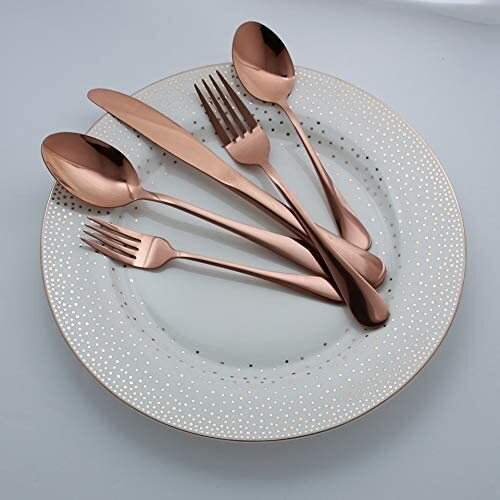 Cherrybox Kapo Golden Stainless Steel Cutlery Flatware Tableware Set Spoons Forks Butter Knifes With Mirror Finish - 20 Pieces Set - Color: Gold And Rose Gold