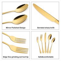 CHERRYBOX KAPO Golden Stainless Steel Cutlery Flatware Tableware Set Spoons Forks Butter Knifes with Mirror Finish - 20 Pieces Set