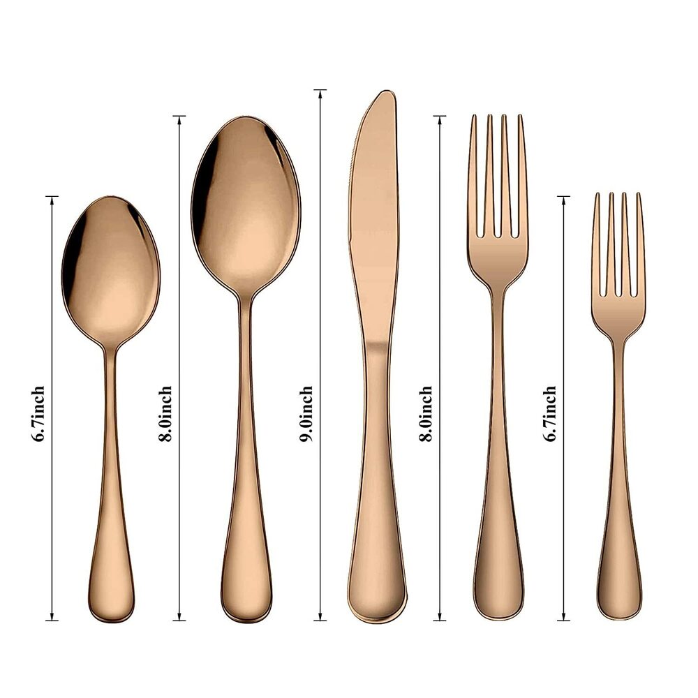 Cherrybox Kapo Golden Stainless Steel Cutlery Flatware Tableware Set Spoons Forks Butter Knifes With Mirror Finish - 20 Pieces Set - Color: Gold And Rose Gold