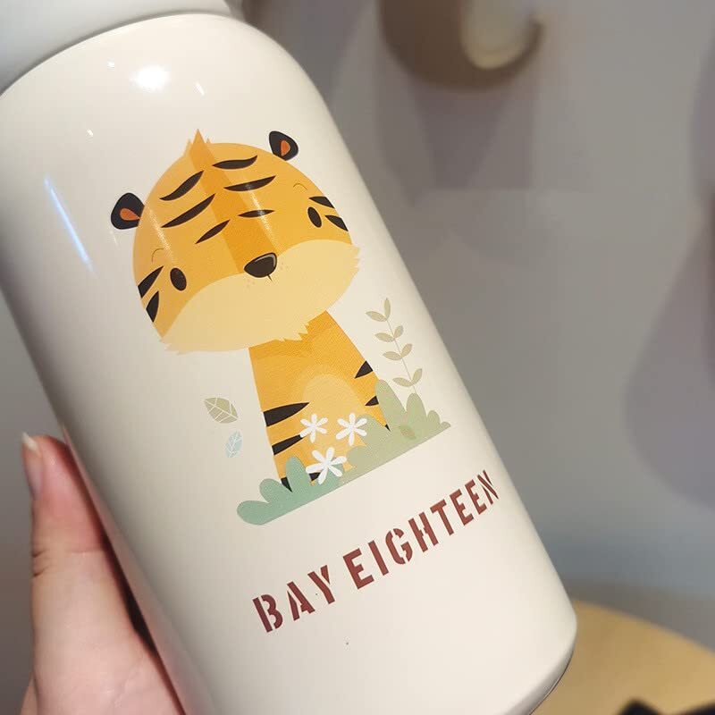 Cherrybox Animal Print Stainless Steel 316 Sipper Water Bottle With Animal Cartoon Plush Cover Flask - 530ml With Double Wall Flask With Straw And Cup - Color: Multi Color