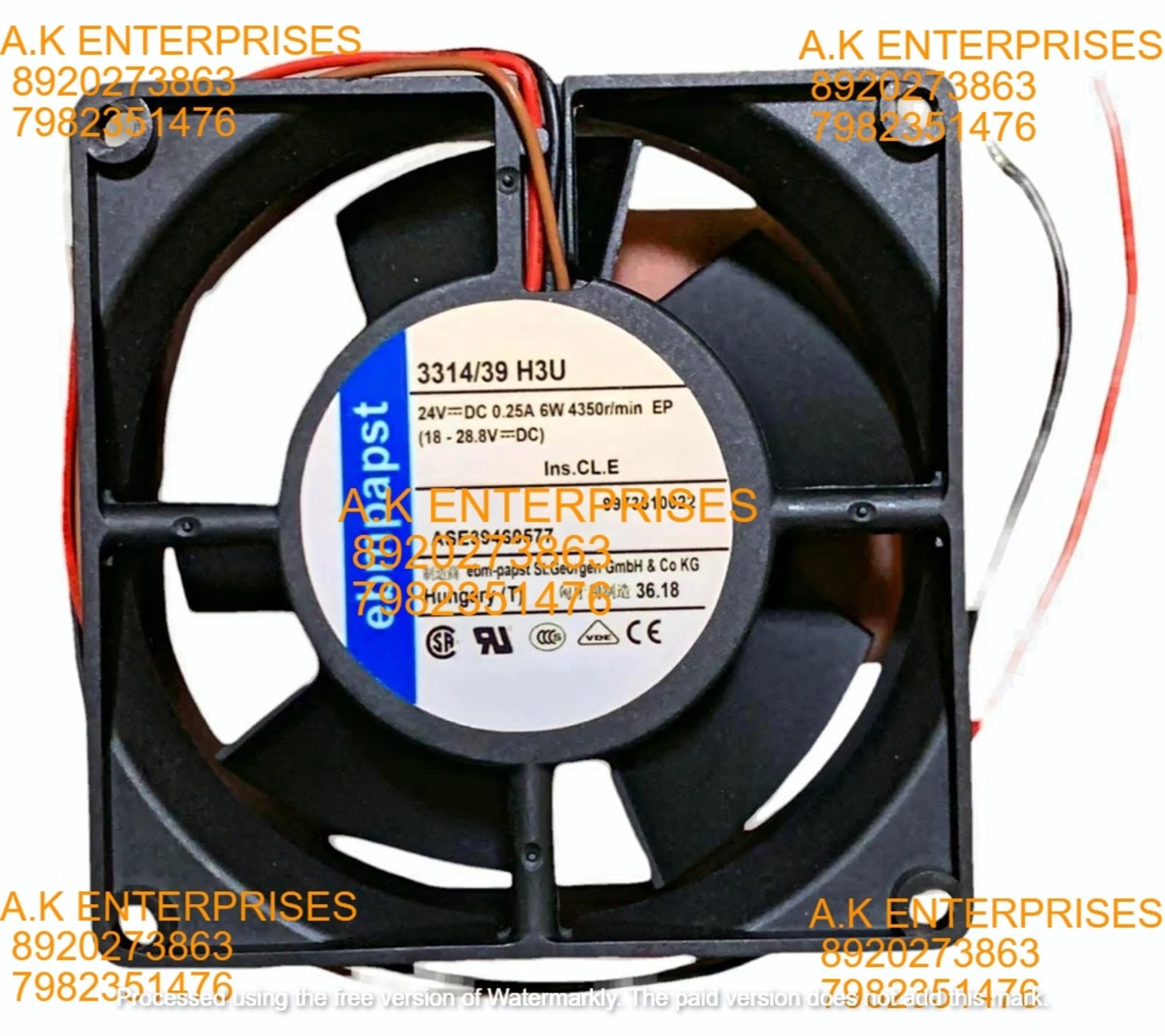 EBM PAPST 3314/39 H3U 3314/39H3U 24V 0.25A 6W 9232 Cooling Fan 92X92X32MM 3-Wire