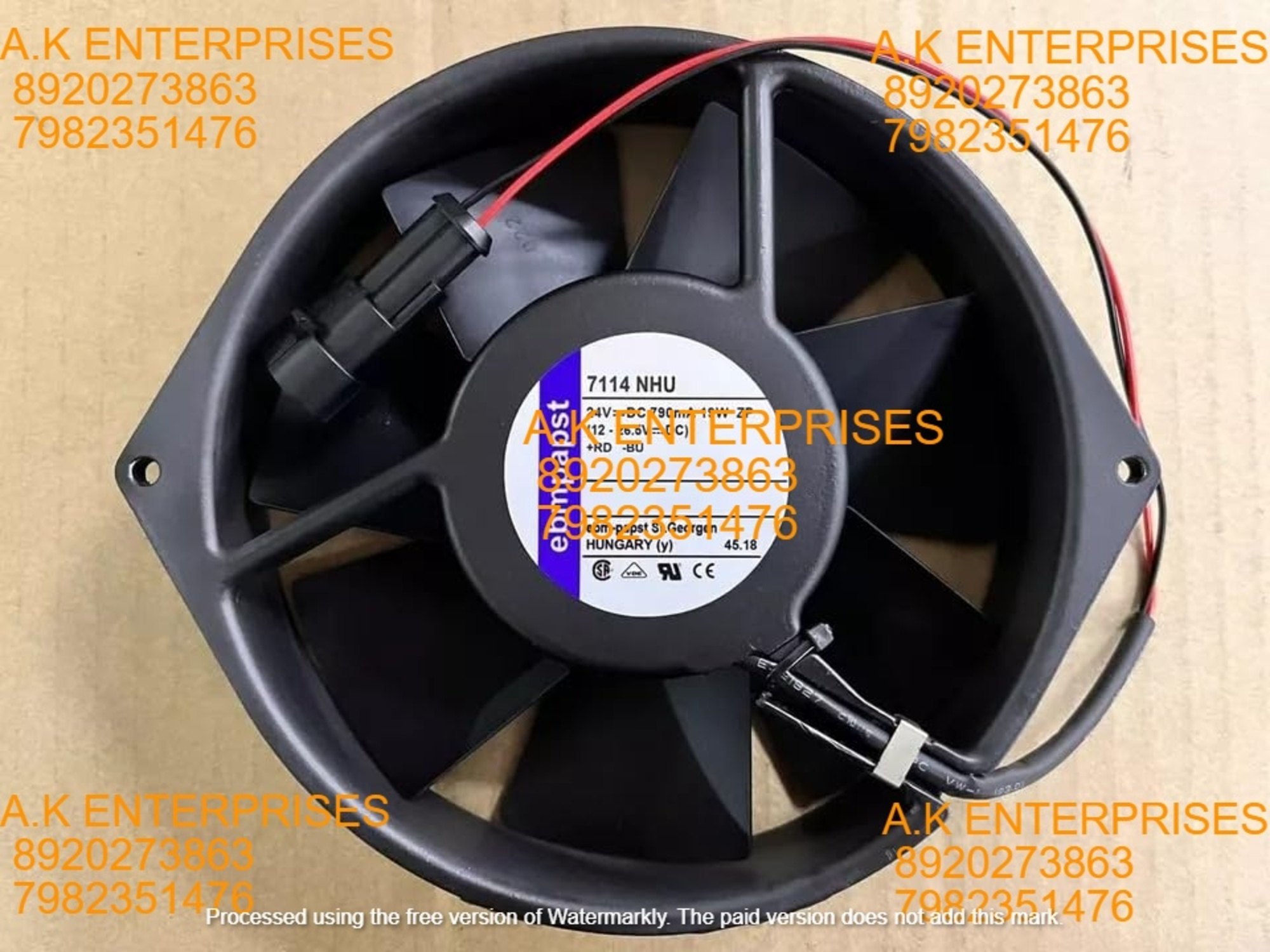 EBMPAPST 7114 NHU Axial Fan 24V-790mA 19W DC Brushless Air Cooling Fan 3350 RPM 150 * 150 * 38mm 2-Wire (Metal)