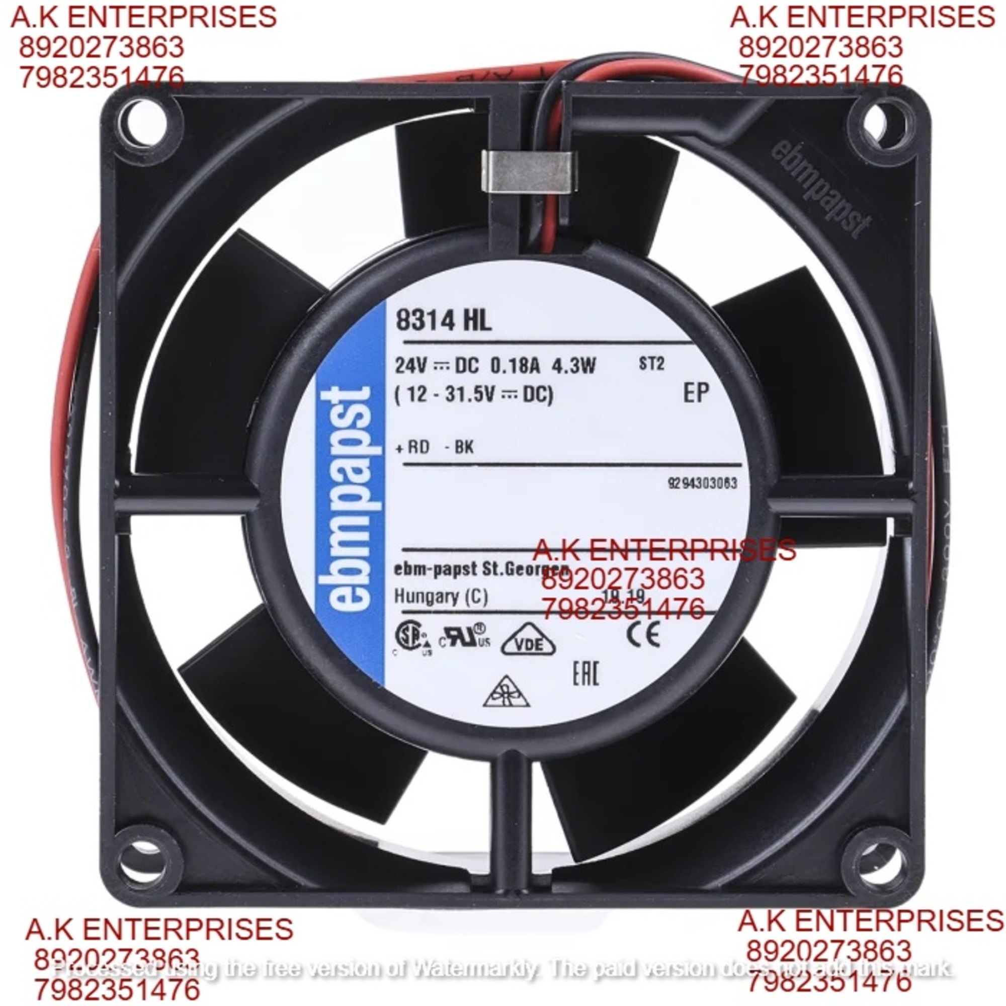 EBMPAPST 8314HL Axial Fan 24V~180mA-4.3W DC Brushless Air Cooling Fan 4200 RPM 80 * 80 * 25mm 2Wire