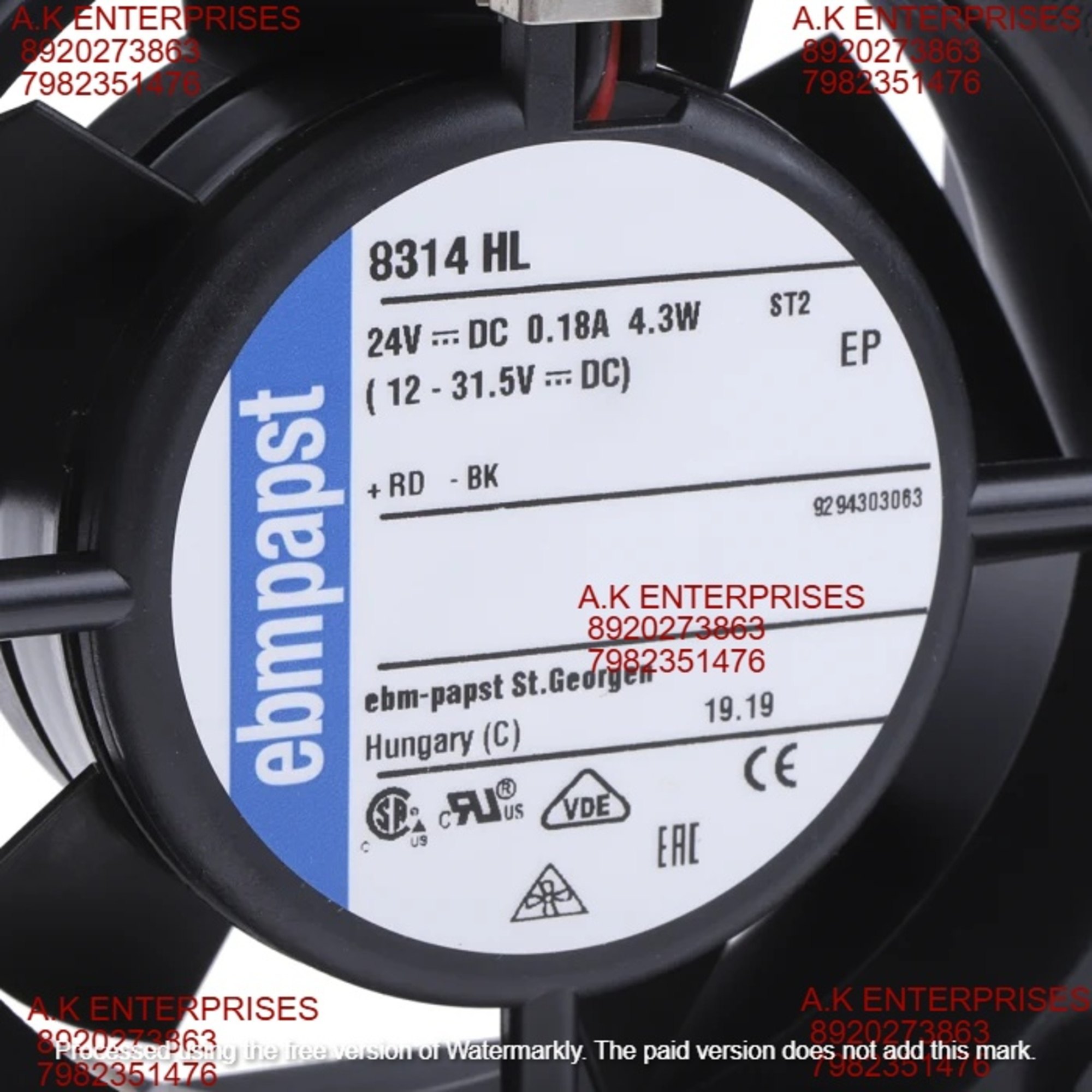 EBMPAPST 8314HL Axial Fan 24V~180mA-4.3W DC Brushless Air Cooling Fan 4200 RPM 80 * 80 * 25mm 2Wire