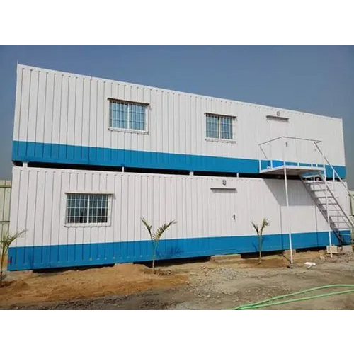 MS Portable Office Cabin - High-Quality Steel Construction , Durable White and Blue Mobile Office Solution