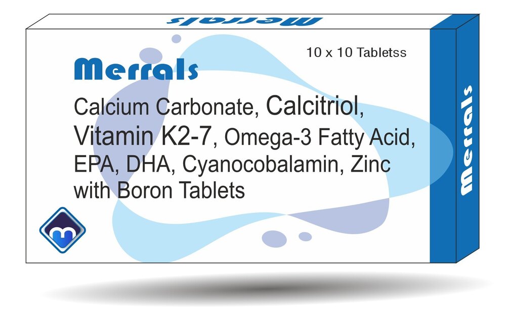 Calcium Citrate Malate   Vitamin  omega3-marine triglycerides providing : EPA  DHA  Cynocobalamin 1ng, Folic Acid   Boron