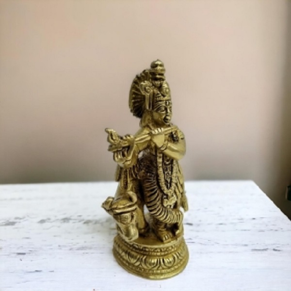 Lord Krishna Brass Made hand carved Pooja ghar Office decor Statue by Aakrati