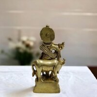 Lord Krishna Brass Made hand carved Pooja ghar Office decor Statue by Aakrati