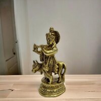 Lord Krishna Brass Made hand carved Pooja ghar Office decor Statue by Aakrati