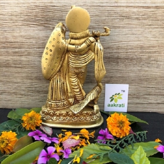 Golden Radha Krishna Hand Carved Brass Metal Murti Statue