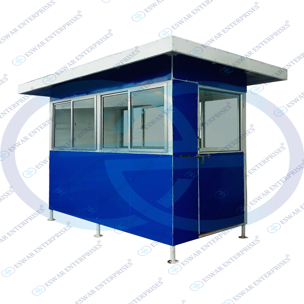 Security Cabin - Steel Material, 8x4x7.5 Feet Dimensions, White & Blue Color, Ideal Guard House with Steel Windows