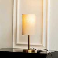 Bedroom Table Lamp Gold Antique Brass Finish With Off White Cylinder Lampshade - Material: Metal