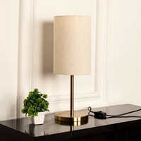 Bedroom Table Lamp Gold Antique Brass Finish with Off White Cylinder Lampshade