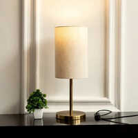 Bedroom Table Lamp Gold Antique Brass Finish with Off White Cylinder Lampshade