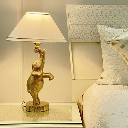 Antique Brass Finish Metal Design Elephant Table Lamp