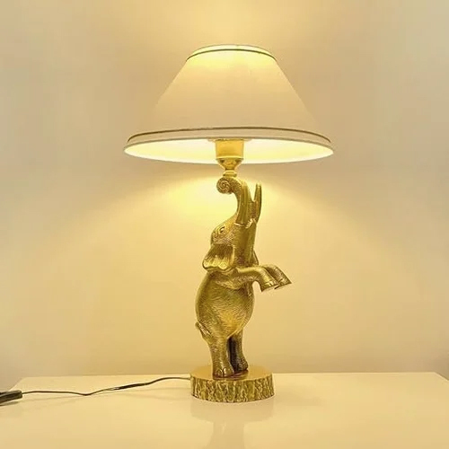 Antique Brass Finish Metal Design Elephant Table Lamp