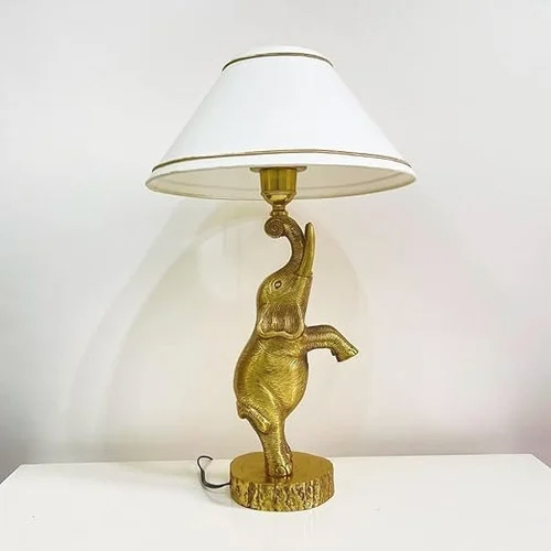 Antique Brass Finish Metal Design Elephant Table Lamp