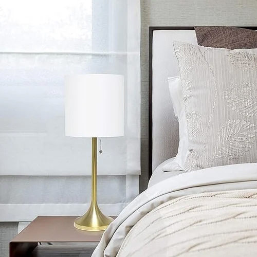 Simple Designs Gold Finish Fabric Drum Shade Table Lamp