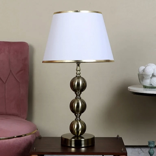 Antique Brass Finish Table Lamp With White Shade Having Golden - Material: Metal