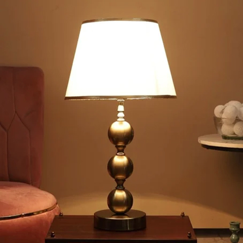 Antique Brass Finish Table Lamp With White Shade Having Golden - Material: Metal