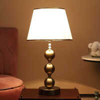 Antique Brass Finish Table Lamp With White Shade Having Golden