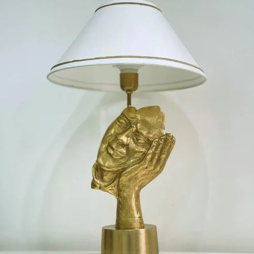 Antique Brass Finish Metal Design Face Mask Table Lamp