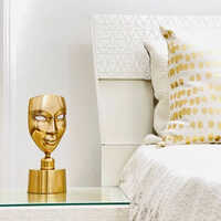 Antique Brass Finish Metal Design Peace The Face Table Lamp