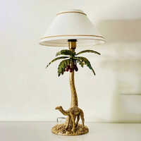 Antique Brass Finish Metal Design Tropical Oasis Camel Palm Tree Table Lamp