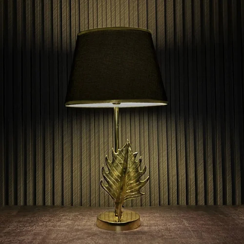Antique Brass Finish Metal Design Maple Leaf Table Lamp