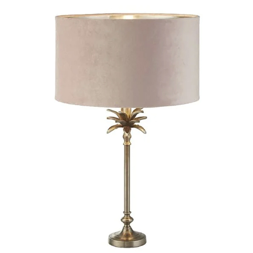 Palm Pink Velvet Shade Table Lamp In Antique Nickel - Color: White