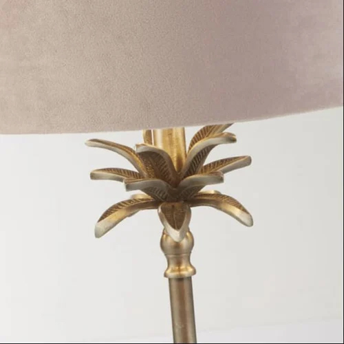 Palm Pink Velvet Shade Table Lamp In Antique Nickel