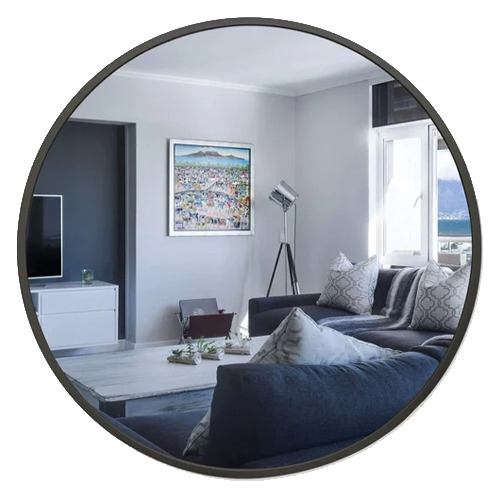 Black Round Mirror - Handmade Glossy Metal Frame, Perfect For Bathroom And Home Decor