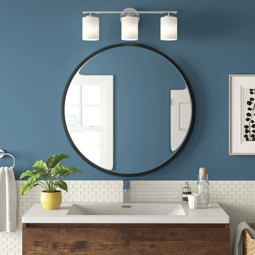 Black Round Mirror - Handmade Glossy Metal Frame, Perfect For Bathroom And Home Decor