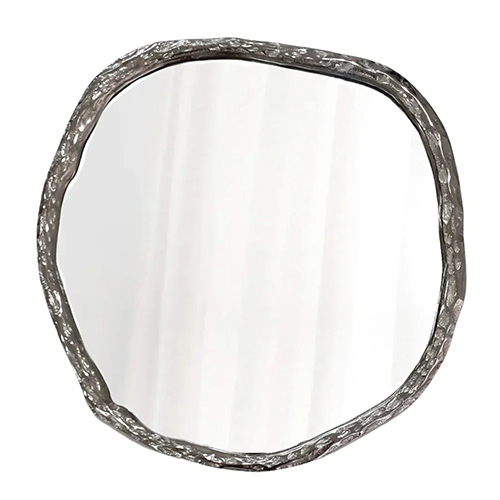 Abstract Vintage Hammered Metal Silver Mirror