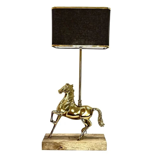 Antique Brass Finish Metal Design Horse Table Lamp with Wooden Base