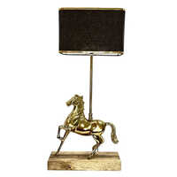 Antique Brass Finish Metal Design Horse Table Lamp with Wooden Base