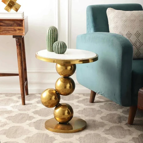Decock Sphere Designed Side Table for Living Room in Gold Colour