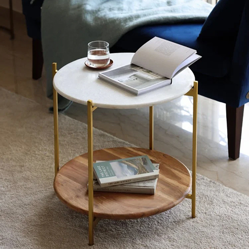 Florence Side Table Marble And Wood Base - Application: Living Room