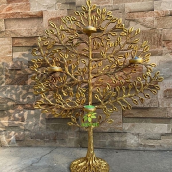 Aakrati Desirable Tree Showcase with Tea Lights for Home Hotel Living Room Decor Made of Brass