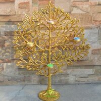 Aakrati Desirable Tree Showcase with Tea Lights for Home Hotel Living Room Decor Made of Brass