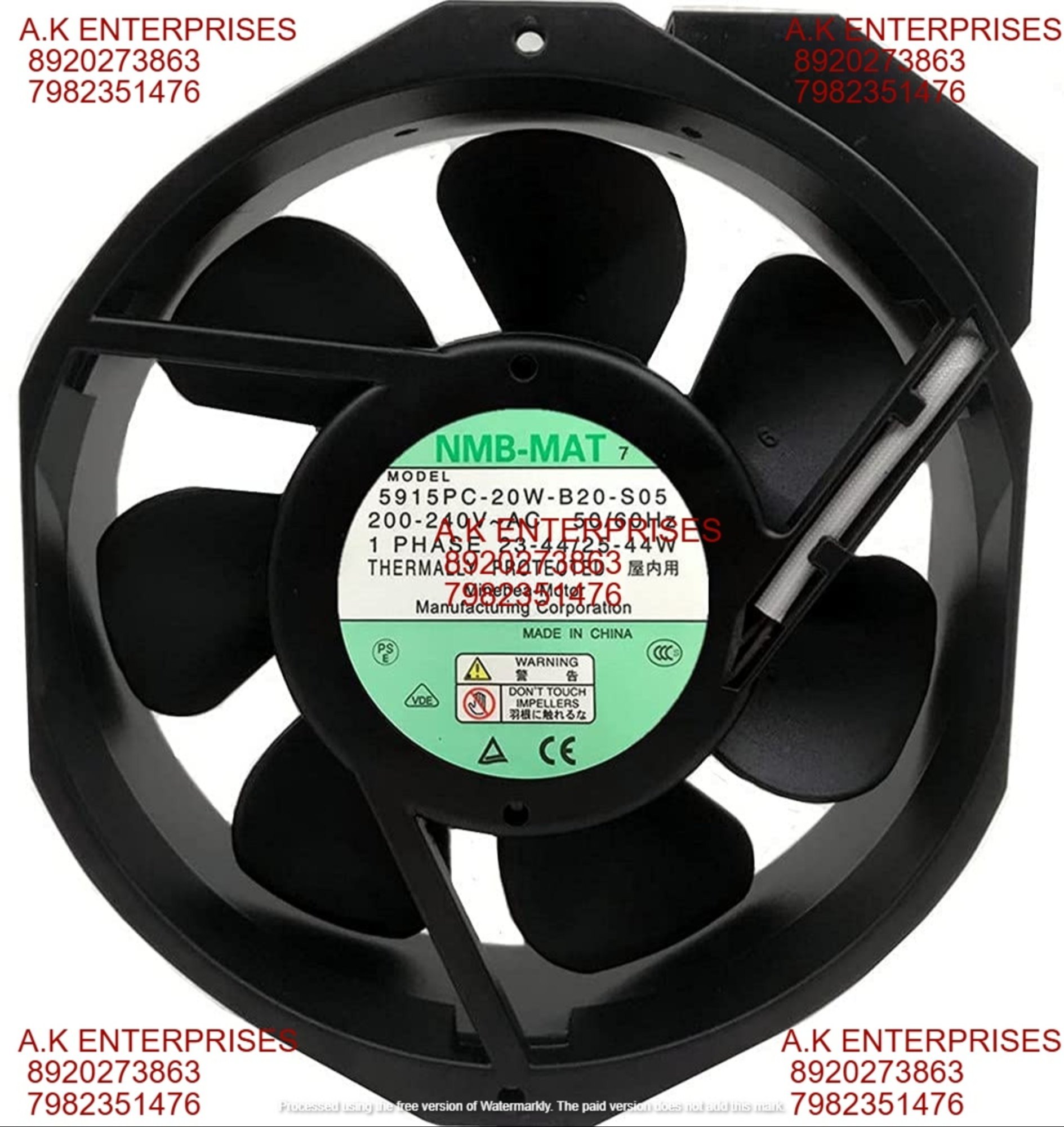 NMB-MAT 5915PC-20W-B20-S05 Axial Fan 220-240V~50/60Hz 25-44W DC Brushless Air Cooling Fan 3200 RPM 172 * 150 * 38mm 2Wire (Metal)