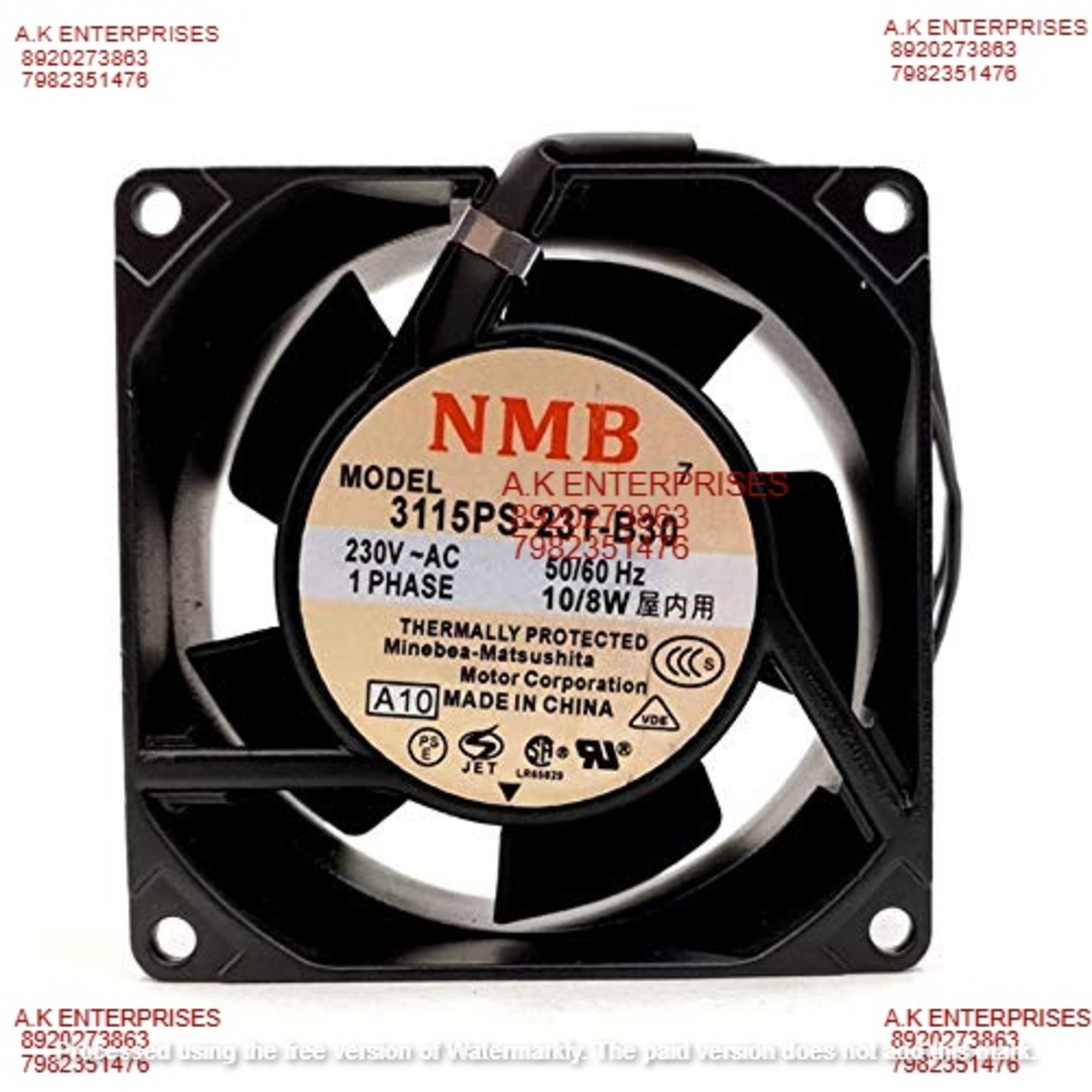 NMB 3115PS-23T-B30 Axial Fan 230V-50/60Hz 10/8W DC Brushless Air Cooling Fan 3200 RPM 80 * 80 * 38mm 2Wire (Metal)