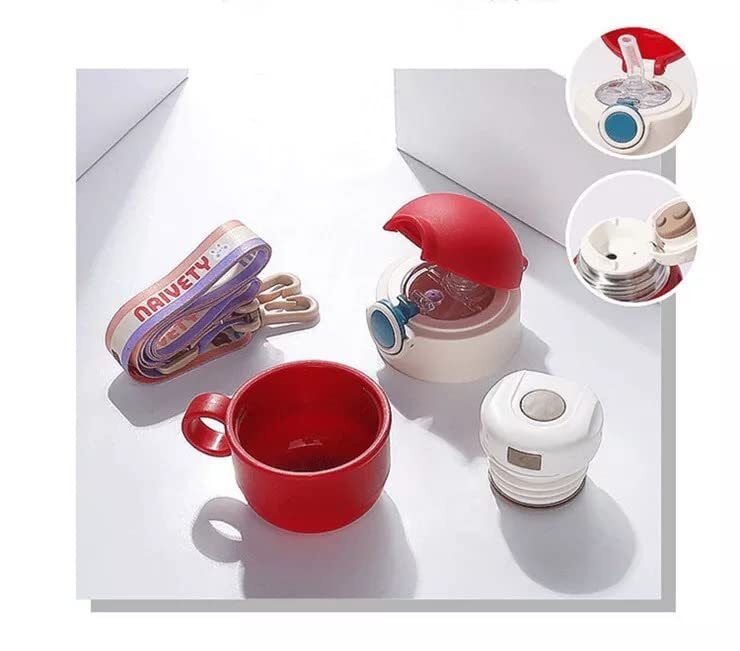 CherryBox Baby Bear Stainless Steel Sipper Water Bottle with Silicon Cover Flask - 450ml with Double Wall Thermos with Straw and Cup with DIY Stickers