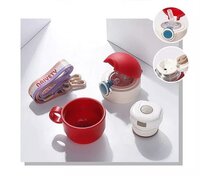 CherryBox Baby Bear Stainless Steel Sipper Water Bottle with Silicon Cover Flask - 450ml with Double Wall Thermos with Straw and Cup with DIY Stickers